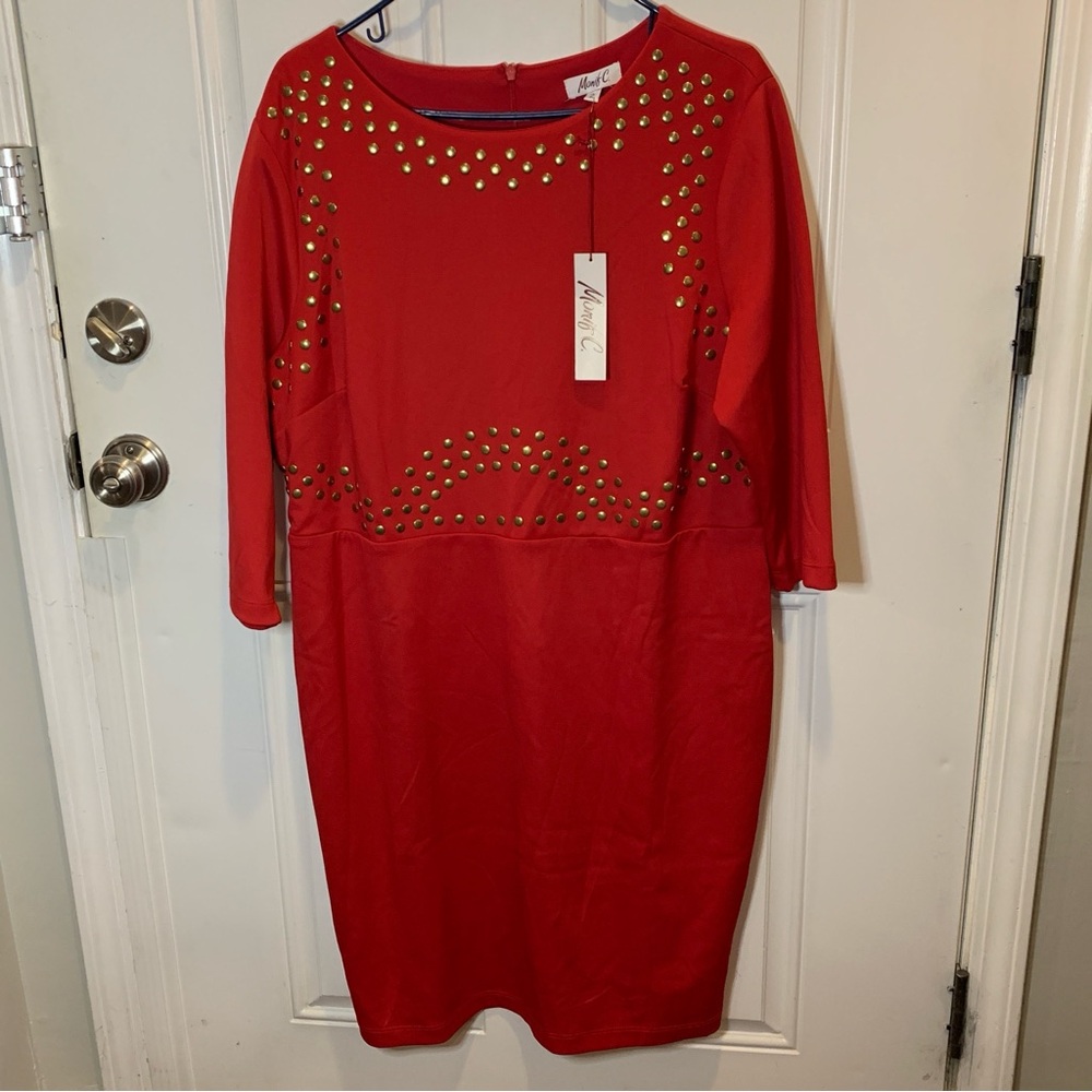 NWT Monif C Christina Scuba Dress Red Studded Dress Size 2X